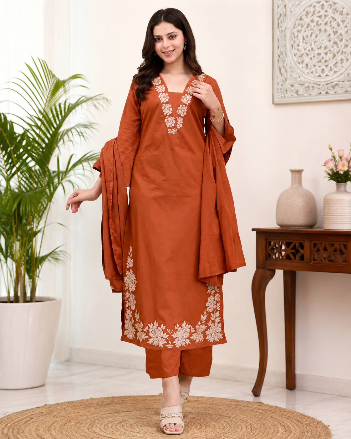 ANNI Designer Pure Cotton Embroidered Kurta Set for Women