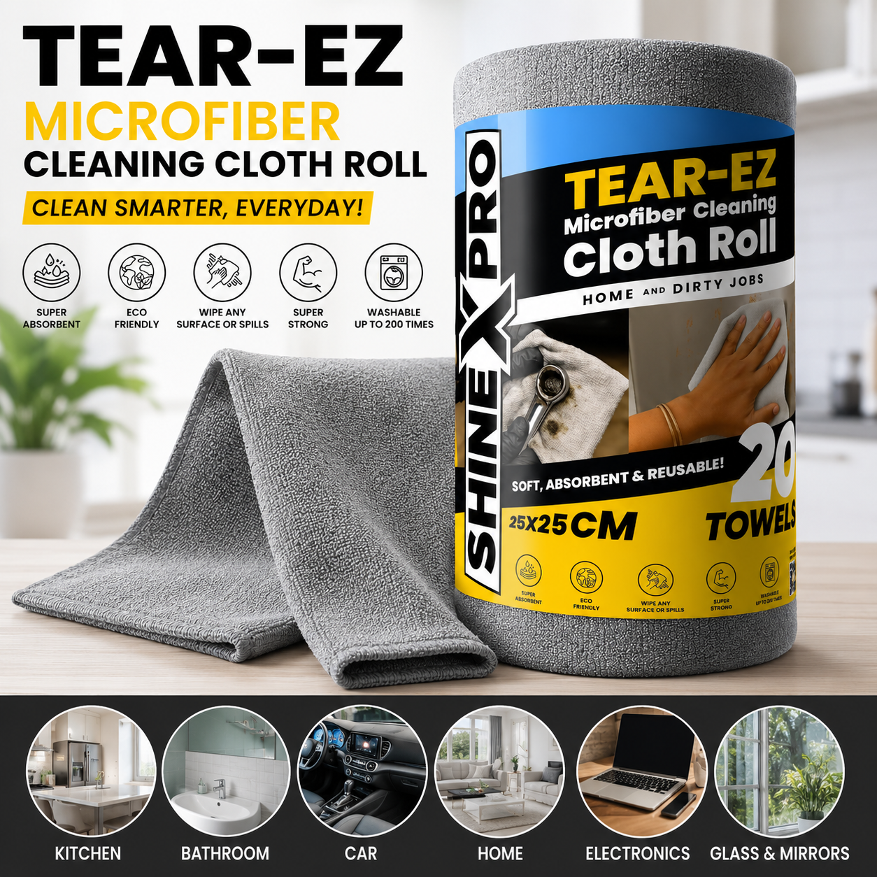 ShineXPro Microfiber Cleaning Cloth Roll