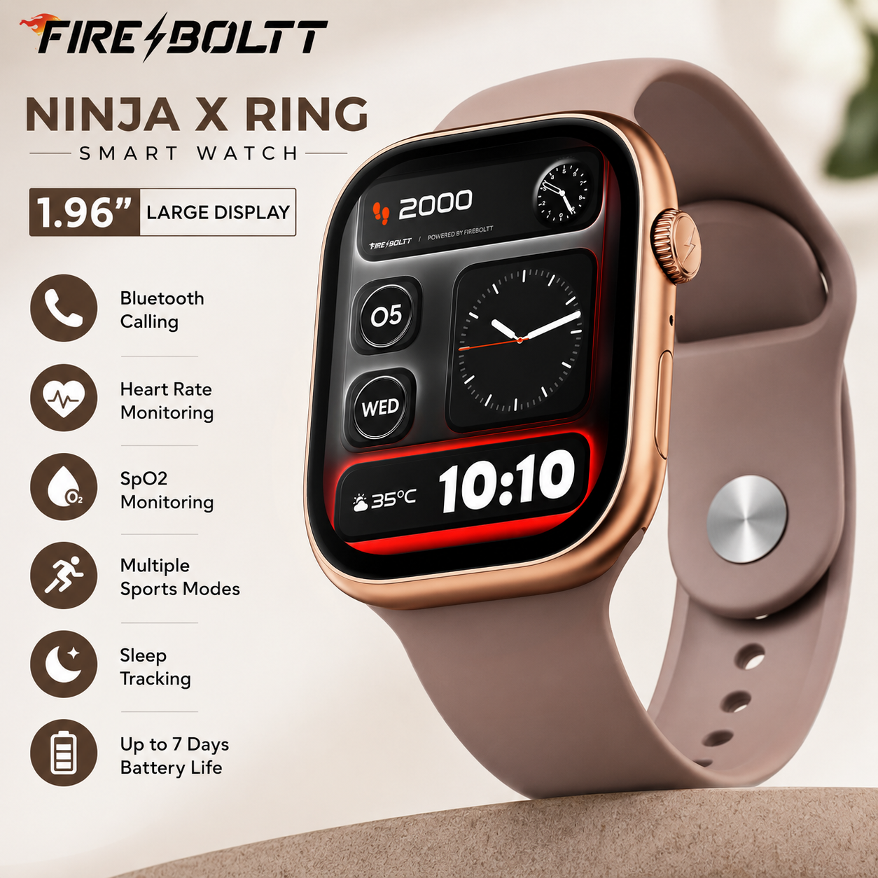 Fire-Boltt Ninja X Ring Smart Watch with 1.96” Large Display