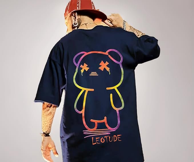 Oversized Cottonblend Round Neck Half Sleeve Back Printed Drop Shoulder TshirT