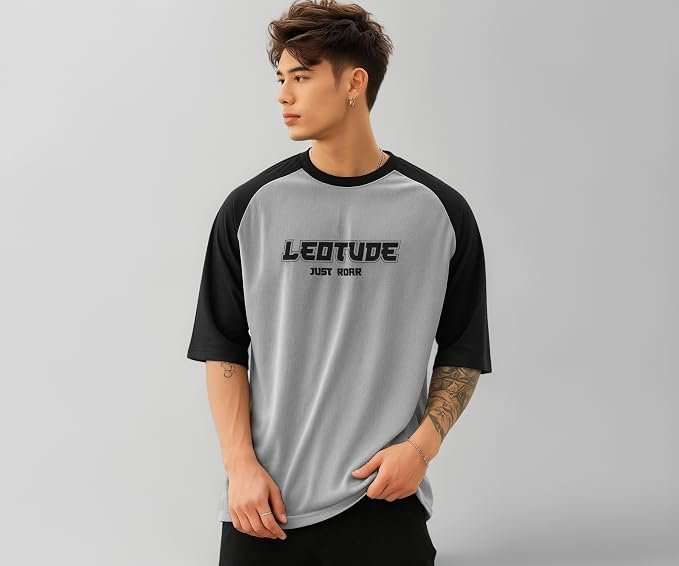LEOTUDE Men Polycotton Classy Look Regular Fit Round Neck Half Sleeve