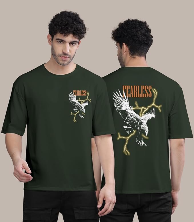 BULLMER Black Trendy Front and Back Printed oversized Round Neck T-shirt for men2026