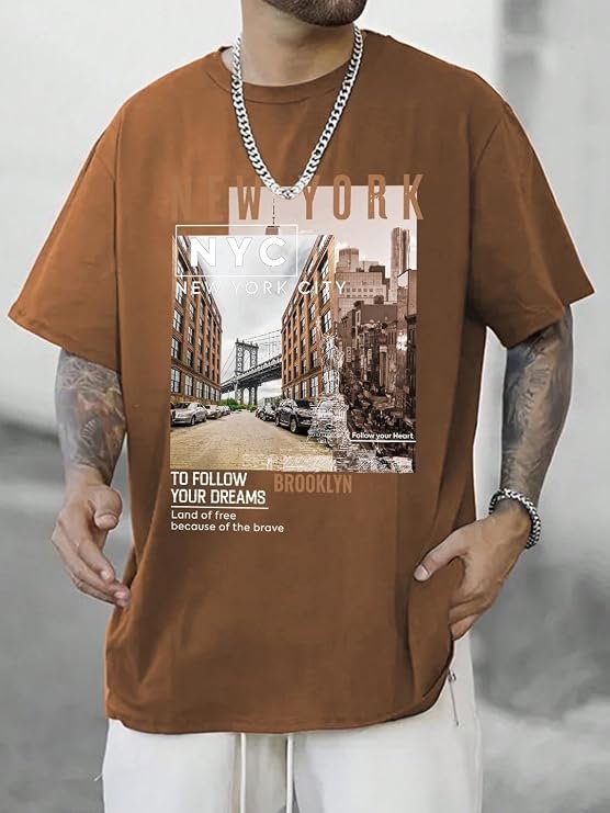 CHKOKKO Mens Polyester Stylish Oversized T Shirt for Daily & Casual Wear Printed Design with Drop Shoulder & Half Sleeves