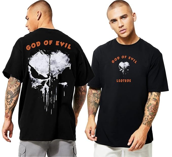 LEOTUDE Oversized Cottonblend Half Sleeve Back Printed Drop Shoulder Men T-Shirt (Color Black)