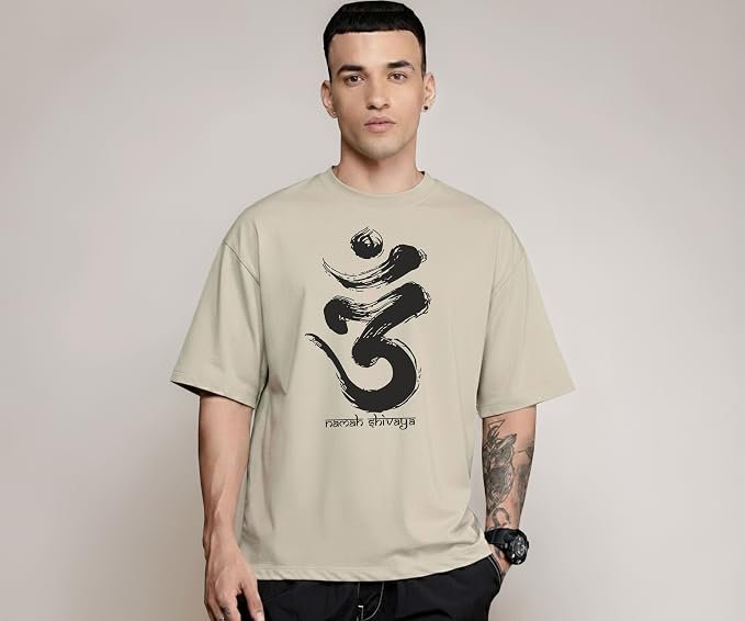 JUNGLY Men's Cotton Blend Oversized Down Shoulder Graphic Printed T-Shirt