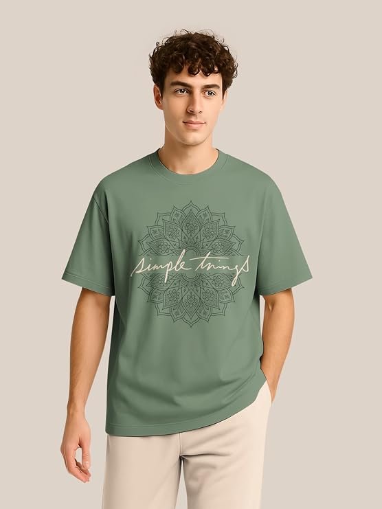 BULLMER Trendy Half Sleeve Oversized Cotton Blend Crew Neck Tshirt for Men