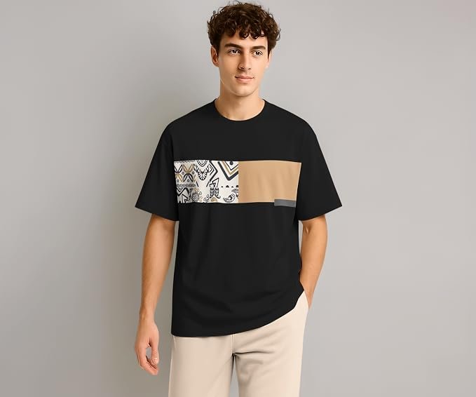 BULLMER Trendy Half Sleeve Oversized Cotton Blend Crew Neck Tshirt for Men