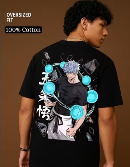 SQF Men's Oversize Graphic Printed Cotton Black T-Shirt