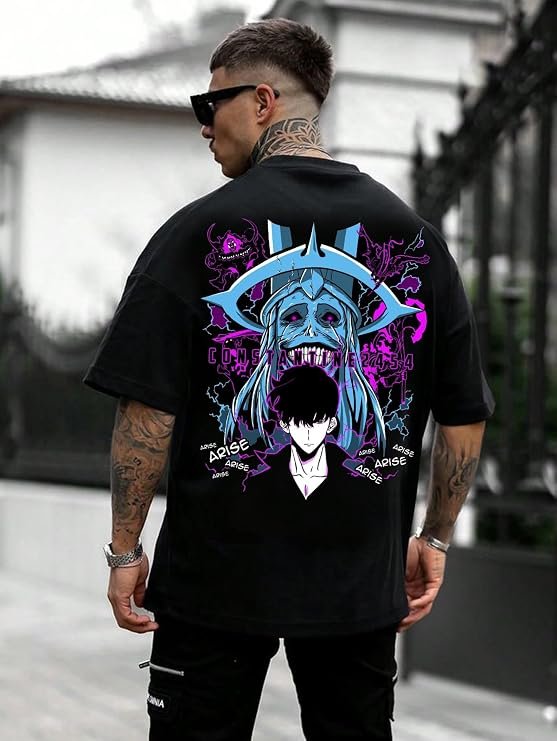 SQF Men's Cottonblend Oversized Half Sleeve Round Neck Back Font Printed T-Shirt, Graphic T-Shirt, Black, Flame Design