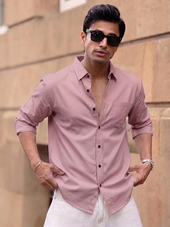 Men's Brown Solid Full Sleeve Casual Shirt with Chest Pocket