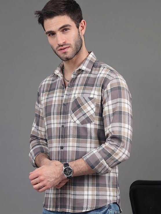 Mens Casual N Formal Single Pocket Check Shirt