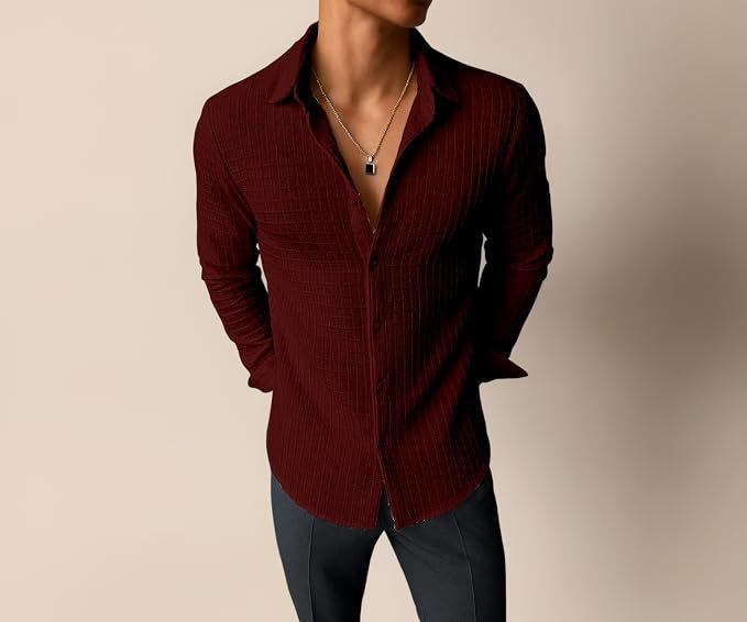 Men's Casual Button Down Shirts Long Sleeve Linen Shirt Fashion Textured Beach Summer Shirts| Men Stylish Shirt | Men Fancy