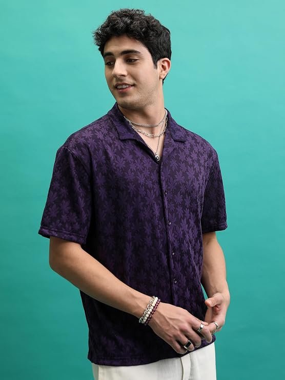 Highlander Men's Regular Fit Shirts | Self Design | Half Sleeves | Spread Collar | Casual Shirts | Stylish Shirt