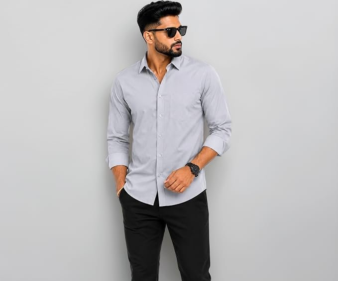 Youth First Men's Cotton Blend Casual Shirt for Men | Regular Fit Solid Full Sleeve Button Down Collared Shirt | Soft Comfortable Office Business Casual Formal with Chest Pocket