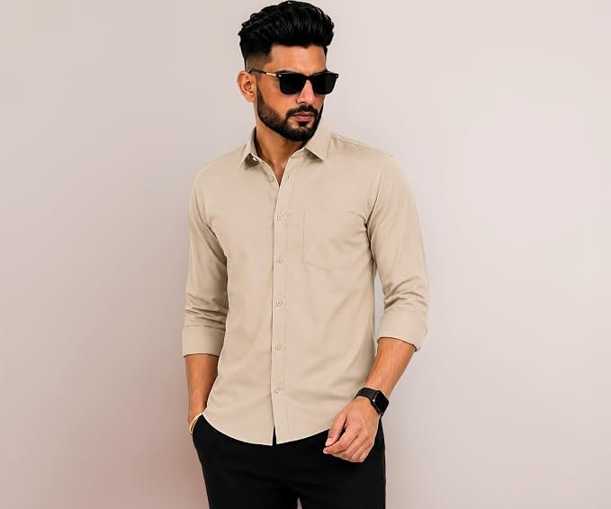 Youth First Men's Cotton Blend Casual Shirt for Men | Regular Fit Solid Full Sleeve Button Down Collared Shirt | Soft Comfortable Office Business Casual Formal with Chest Pocket
