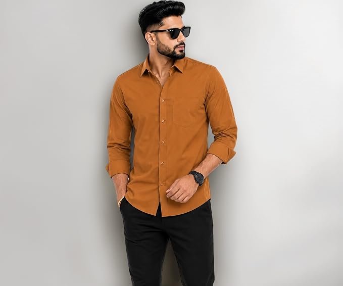 Youth First Men's Cotton Blend Casual Shirt for Men | Regular Fit Solid Full Sleeve Button Down Collared Shirt | Soft Comfortable Office Business Casual Formal with Chest Pocket