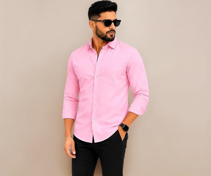 Youth First Men's Cotton Blend Casual Shirt for Men | Regular Fit Solid Full Sleeve Button Down Collared Shirt | Soft Comfortable Office Business Casual Formal with Chest Pocket