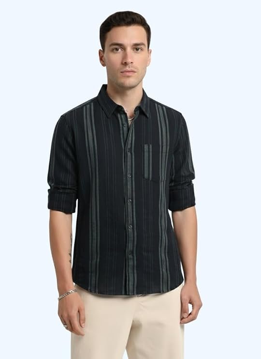 Mens Casual N Formal Single Pocket Striped Shirt