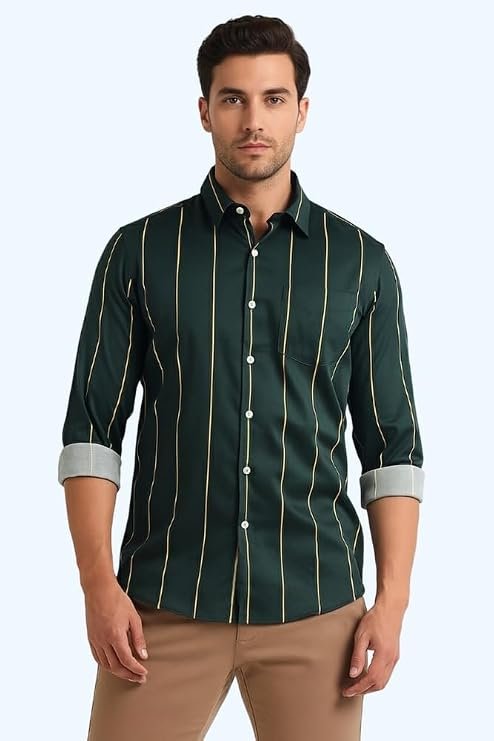 Mens Casual N Formal Single Pocket Striped Shirt