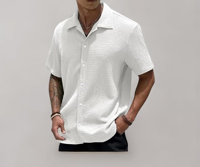 COMBRAIDED Men's Slim Fit Half Sleeve Polycotton Casual Shirt - Solid Pattern, Hip Length, Ideal