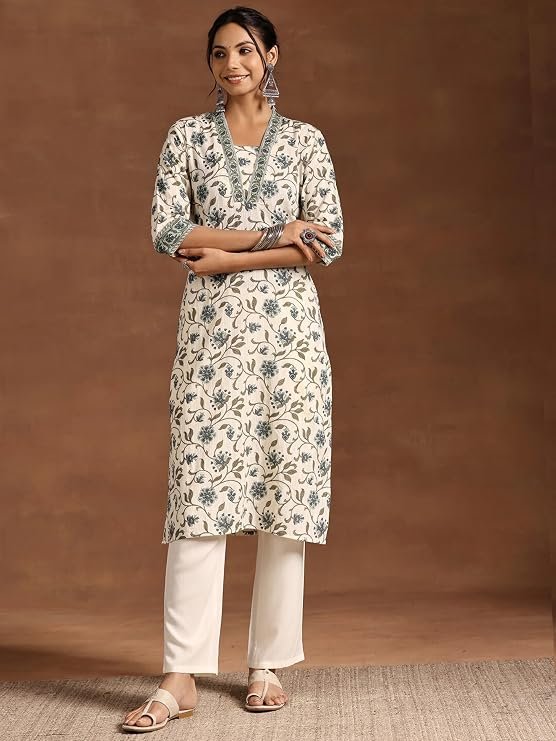 New Cotton Leaf Printed Casual Straight Kurta for Women | Women Formal Kurtt