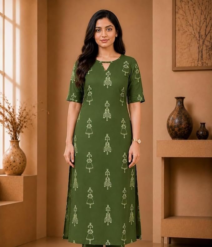 MS VHCK ENTERPRISE Woman Women's Rayon Straight Fit Straight Kurta Kurtis