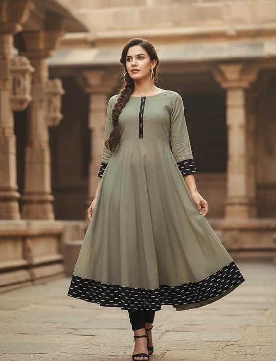 Cotton Silk Plain Anarkali Umbrella Kurti/Kurta for Girls Women