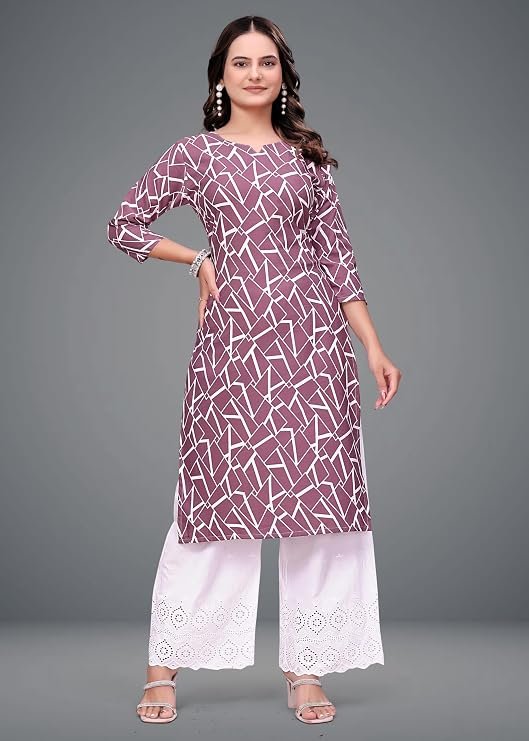 Women's Crepe Fabric Printed Kurti | Stylish Round Neck 3/4 Sleeve Tunic Top for Casual