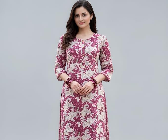 KU VASTRA Women's Cotton Floral Printed Regular Fit Kurti