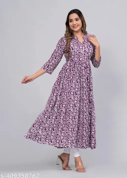 Women's Rayon Anarkali Printed Kurti