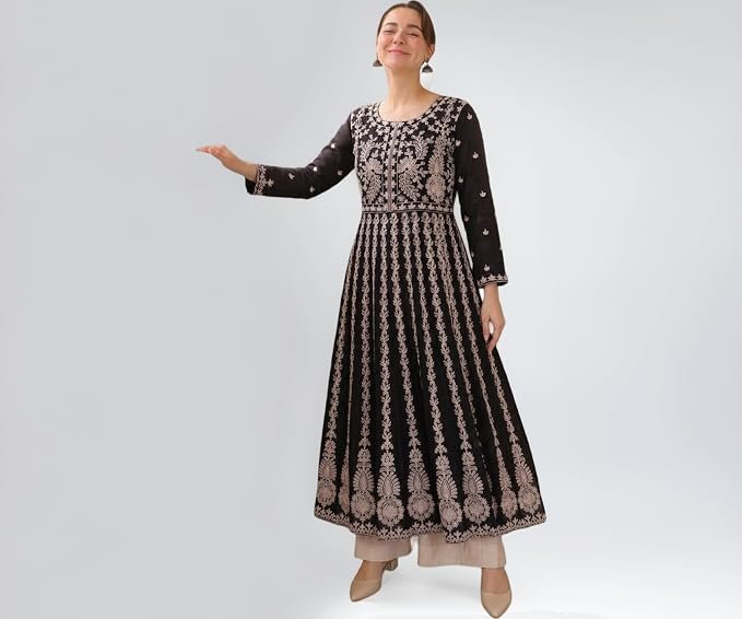 ANNI Designer Kurta for Women Georgette Chikankari Embroidered | Anarkali Kurti for Womann