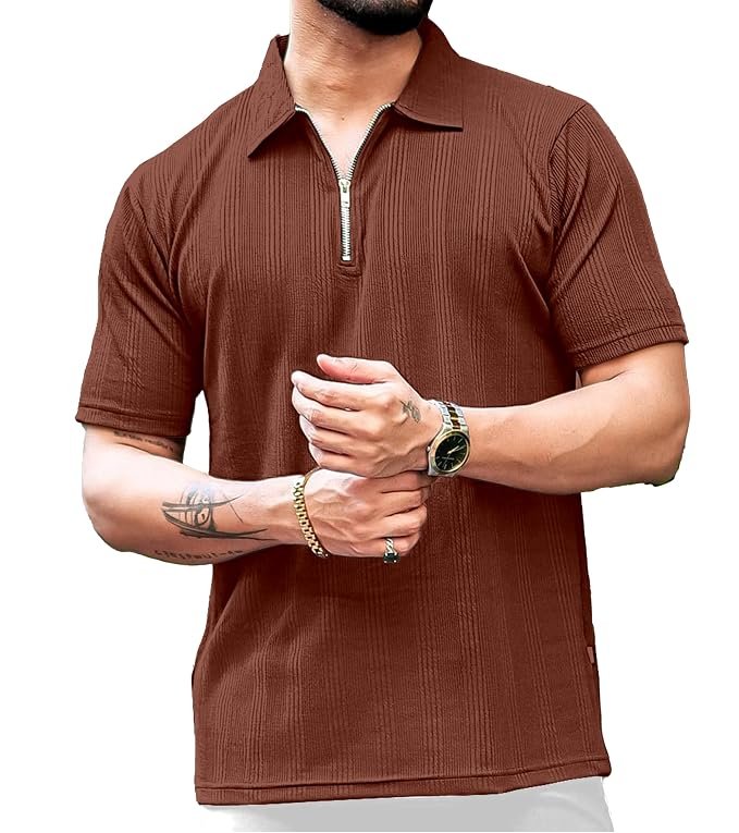 KAJARU Men's 95% Polyster 5% Cotton Regular Fit Polo T-Shirt with Short Sleeve and Zipper as Closure (POLO-8015)