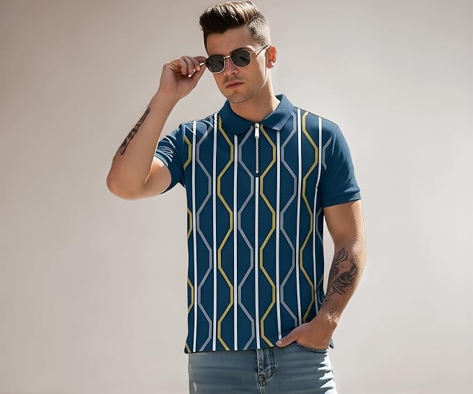AUSK Men T-Shirts with Polo Collar with Zipper Half Sleeve Casual Tshirts