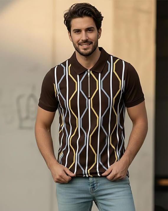 AUSK Men T-Shirts with Polo Collar with Zipper Half Sleeve Casual Tshirts