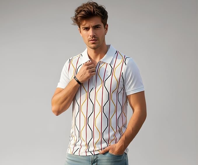 AUSK Men T-Shirts with Polo Collar with Zipper Half Sleeve Casual Tshirts