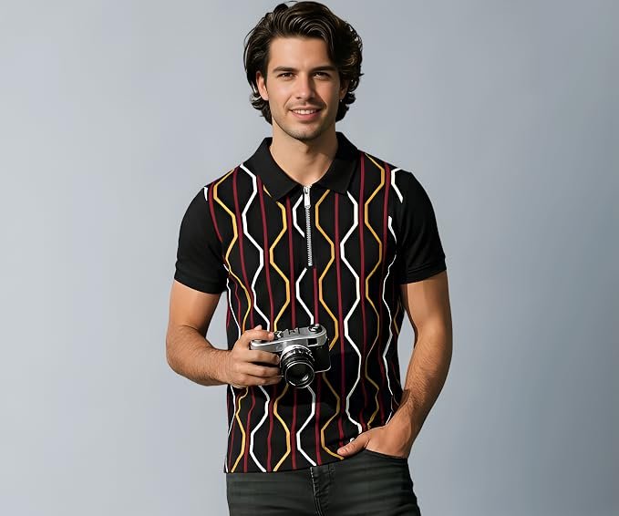 AUSK Men T-Shirts with Polo Collar with Zipper Half Sleeve Casual Tshirts