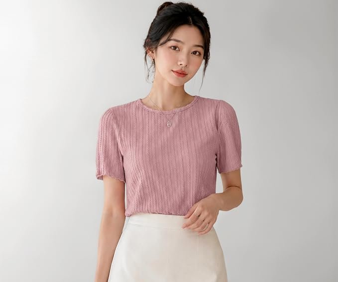 Leriya Fashion Top for Woman | Cotton Round Neck Tshirt for Women with Short Sleeve | Regular Fit Korean Top for Daily Office Casual Western Ladies Tops
