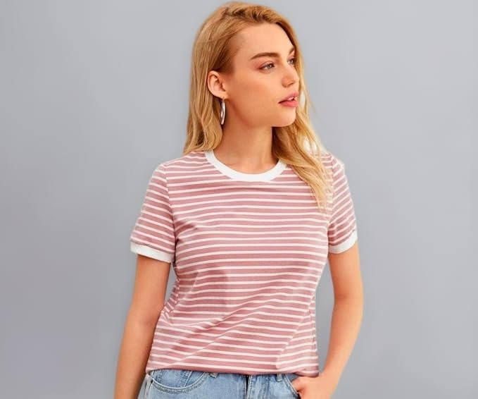 Dream Beauty Fashion Women's Half Sleeve Round Neck Printed Fitted Tee -23" Inches (Heena-Top)