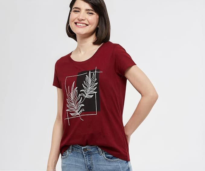 Max Women's Cotton Regular Fit Printed Round Neck T-ShirT