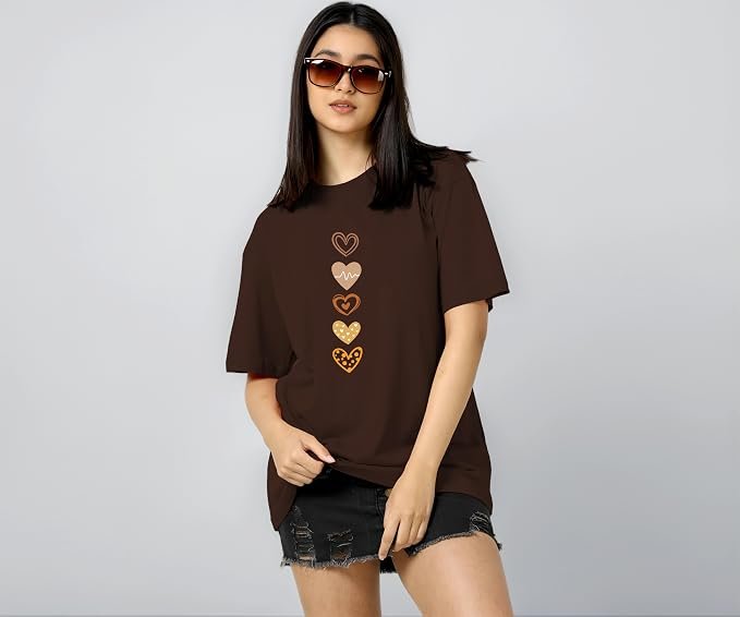 TQH Oversized T Shirt for Women | Tshirt for Women | Women's Top Printed Tee for Woman | Cotton Blend Loose Fit Drop Shoulder Round Neck Casual Top for Summer College Travel Lounge WeaR