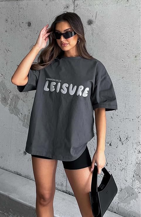 London Hills Women's Casual Printed Round Neck Oversized Longline Drop Shoulder Boho Style T-Shirt