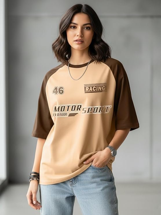 LEOTUDE Half Sleeve Round Neck Tshirt for Women, Oversized Longline