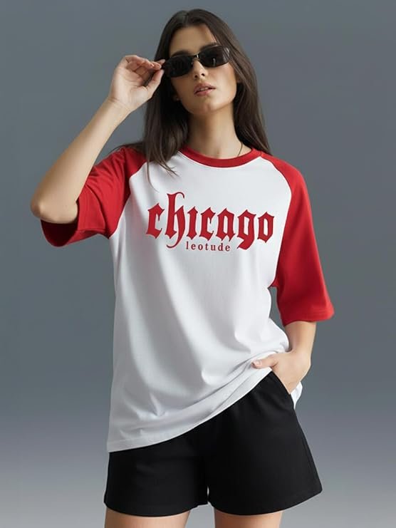 LEOTUDE Half Sleeve Round Neck Tshirt for Women, Oversized Longline