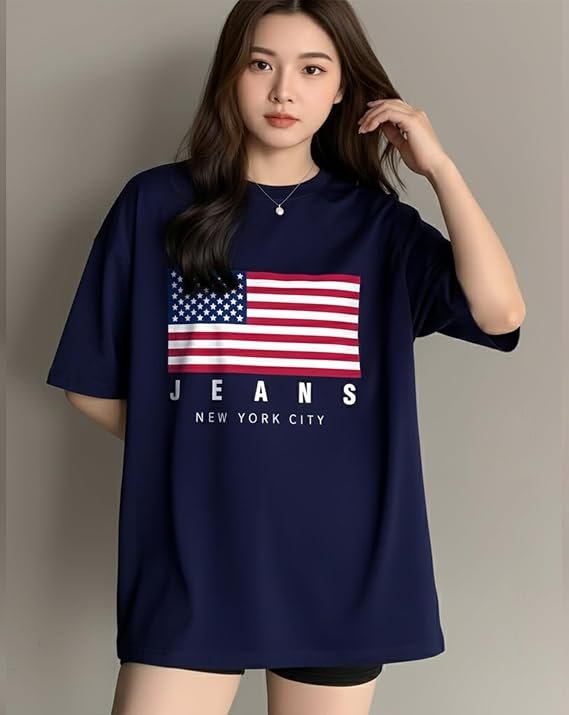 AUSK Oversized Front Printed Loose Fit T-Shirt for Women || Tshirt for Girls
