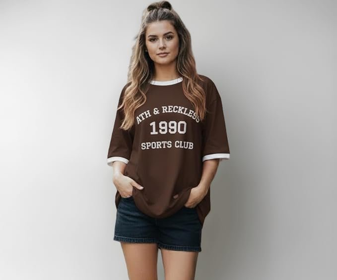 TQH Tshirt for Women | Oversized Tshirt for Woman | Tops for Women Western | Women's Tops | Woman Tee Loose Fit Drop Shoulder Printed T-Shirt for Casual Summer College Travel