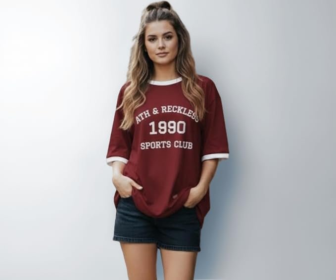 TQH Tshirt for Women | Oversized Tshirt for Woman | Tops for Women Western | Women's Tops | Woman Tee Loose Fit Drop Shoulder Printed T-Shirt for Casual Summer College Travel