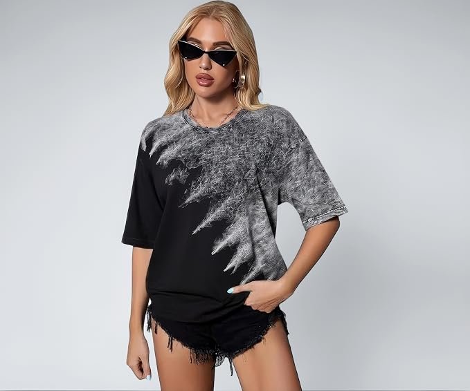 boffi ... Women's Casual Cotton T-Shirt Drop Shoulder Trendy Look Coton Acid Wash, Acid Wash Blue, Oversized Fit