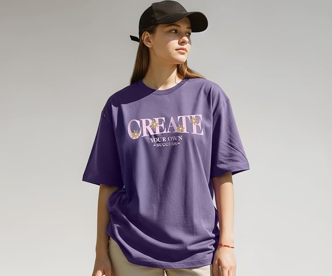 Cotton Blend Oversize Fit Drop Shoulder Latest Graphic Printed Women's Half Sleeve T-Shirt (S to 2XL)