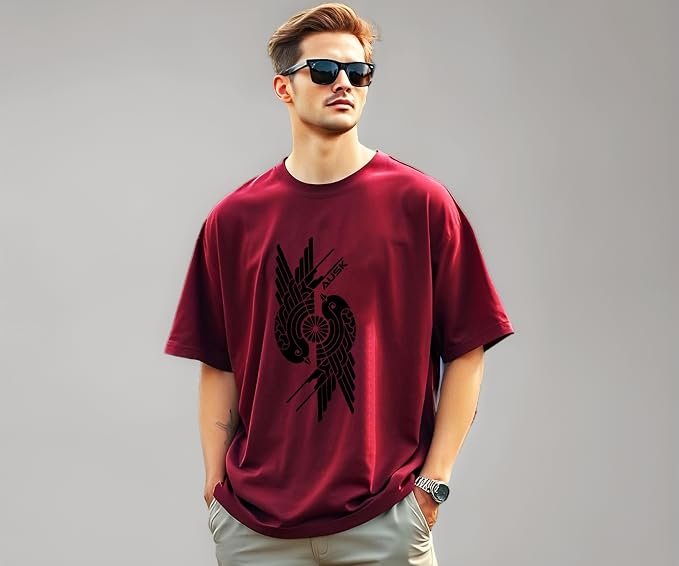 Fit Oversized Printed Cotton T-Shirts Half Sleeve Drop Shoulder