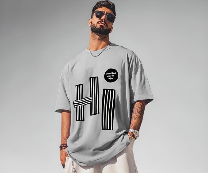 AUSK Mens Loose Fit Oversized Printed Cotton T-Shirts Half Sleeve Drop Shoulder Men Tshirt